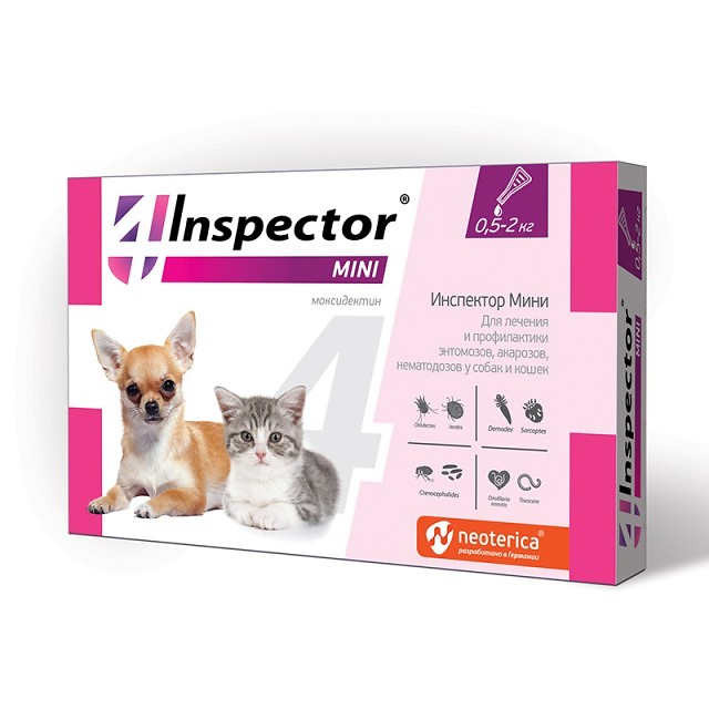 Inspector MINI ( Инспектор) капли на холку для кошек и собак (1 моно пипетка) 0,5-2кг фото, цены, купить