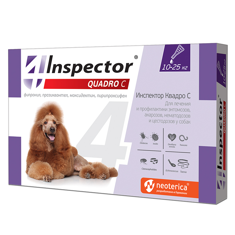 Inspector QUADRO (Инспектор Квадро) 1пип*2,5мл 10-25кг для собак на холку фото, цены, купить